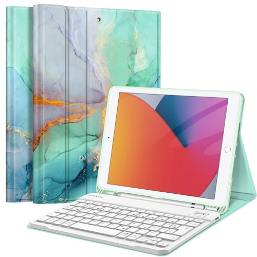 FINTIE Tastatur Hülle für iPad 10.2 Zoll (9/8/ 7 Generation - 2021/2020/2019), Schutzhülle mit TPU Rückschale, Pencil Halter und magnetisch Abnehmbarer Tastatur mit QWERTZ Layout, Smaragd von FINTIE