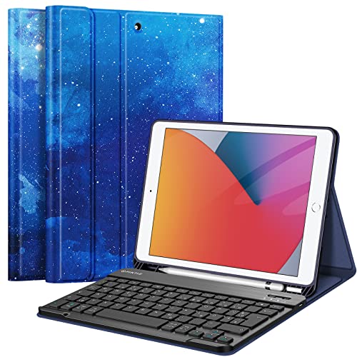 Fintie Tastatur Hülle für iPad 10.2 Zoll (9/8/ 7 Generation - 2021/2020/2019), Schutzhülle mit TPU Rückschale, Pencil Halter und magnetisch Abnehmbarer Tastatur mit QWERTZ Layout,Sternenhimmel von Fintie