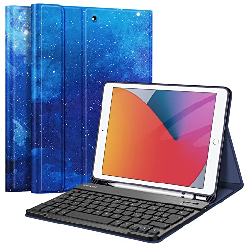 FINTIE Tastatur Hülle für iPad 10.2 Zoll (9/8/ 7 Generation - 2021/2020/2019), Schutzhülle mit TPU Rückschale, Pencil Halter und magnetisch Abnehmbarer Tastatur mit QWERTZ Layout,Sternenhimmel von FINTIE