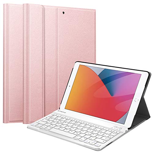 Fintie Tastatur Hülle für iPad 9. Generation (2021)/ 8. Gen (2020) / 7. Gen (2019) 10.2 Zoll - Ultradünn leicht Schutzhülle mit magnetisch Abnehmbarer Bluetooth Tastatur mit QWERTZ Layout, Roségold von Fintie