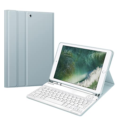 Fintie Tastatur Hülle für iPad 9.7 2018 (6. Generation), Soft TPU Rückseite Gehäuse Keyboard Case mit eingebautem Pencil Halter, magnetisch Abnehmbarer QWERTZ Bluetooth Tastatur, Eisblau von Fintie