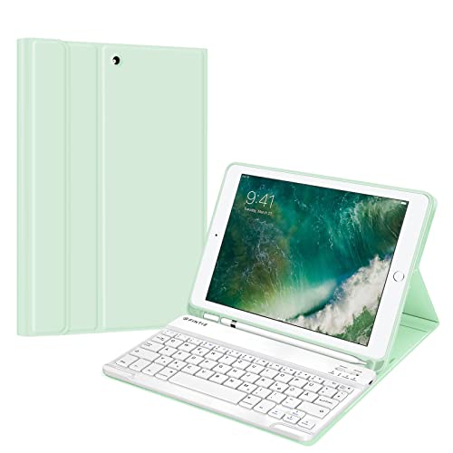 Fintie Tastatur Hülle für iPad 9.7 2018 (6. Generation), Soft TPU Rückseite Gehäuse Keyboard Case mit eingebautem Pencil Halter, magnetisch Abnehmbarer QWERTZ Bluetooth Tastatur, Grün von Fintie