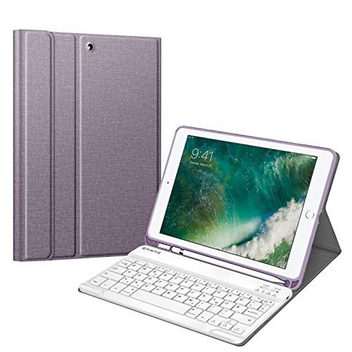 Fintie Tastatur Hülle für iPad 9.7 2018 (6. Generation), Soft TPU Rückseite Gehäuse Keyboard Case mit eingebautem Pencil Halter, magnetisch Abnehmbarer QWERTZ Bluetooth Tastatur, Jeansoptik Lavendel von Fintie