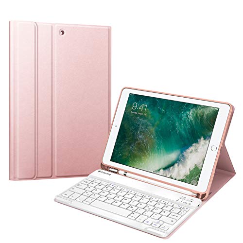 Fintie Tastatur Hülle für iPad 9.7 2018 (6. Generation), Soft TPU Rückseite Gehäuse Keyboard Case mit eingebautem Pencil Halter, magnetisch Abnehmbarer QWERTZ Bluetooth Tastatur, Roségold von Fintie
