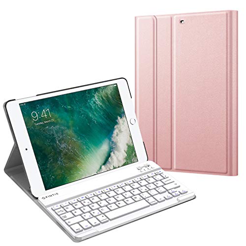 Fintie Tastatur Hülle für iPad 9.7 Zoll 2018 2017 / iPad Air 2 / iPad Air - Ultradünn leicht Schutzhülle Keyboard Case mit magnetisch Abnehmbarer drahtloser Deutscher Bluetooth Tastatur, Roségold von Fintie