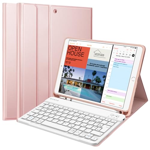 Fintie Tastatur Hülle für iPad Air 10.5" 2019 (3. Generation) / iPad Pro 10.5" 2017, Soft TPU Rückseite Schutzhülle mit Pencil Halter, magnetisch Abnehmbarer QWERTZ Tastatur, Roségold von Fintie