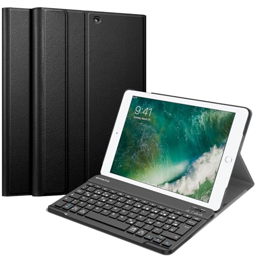 Fintie Tastatur Hülle für iPad Air 2 / iPad Air - Ultradünn leicht Ständer Schutzhülle Keyboard Case mit magnetisch Abnehmbarer drahtloser Deutscher Bluetooth Tastatur, Schwarz von Fintie