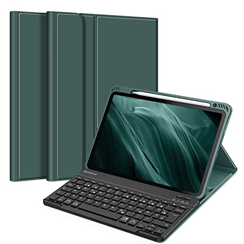 FINTIE Tastatur Hülle für iPad Air 11 Zoll M3/M2 (2025/2024), iPad Air 5/4 Generation 10.9"(2022/2020), TPU Rückschale Schutzhülle mit Stifthalter, magnetisch Abnehmbarer QWERTZ Keyboard, Dunkelgrün von FINTIE