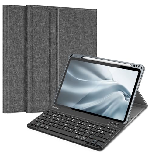 Fintie Tastatur Hülle für iPad Air 11 Zoll 2024, iPad Air 5. Generation/iPad Air 4 10.9 Zoll, Schutzhülle mit TPU Rückschale und magnetisch Abnehmbarer Tastatur (QWERTZ Layout), Dunklgrau von Fintie