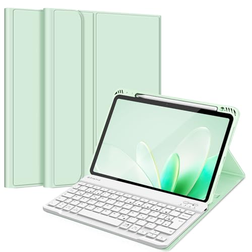 FINTIE Tastatur Hülle für iPad Air 11 Zoll M3/M2 (2025/2024), iPad Air 5/4 Generation 10.9"(2022/2020), TPU Rückschale Schutzhülle mit Stifthalter, magnetisch Abnehmbarer QWERTZ Keyboard, Grün von FINTIE