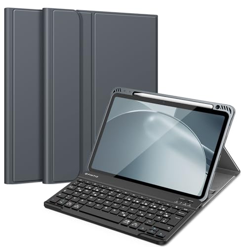 FINTIE Tastatur Hülle für iPad Air 11 Zoll M3/M2 (2025/2024), iPad Air 5/4 Generation 10.9"(2022/2020), TPU Rückschale Schutzhülle mit Stifthalter, magnetisch Abnehmbarer QWERTZ Keyboard, Himmelgrau von FINTIE