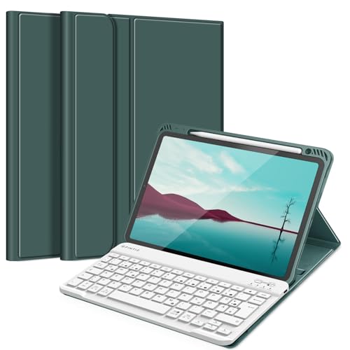 Fintie Tastatur Hülle für iPad Air 5 2022 / iPad Air 4 2020 10.9 Zoll, Schutzhülle mit TPU Rückschale, Pencil Halter und magnetisch Abnehmbarer Tastatur mit QWERTZ Layout, Nachtgrün von Fintie