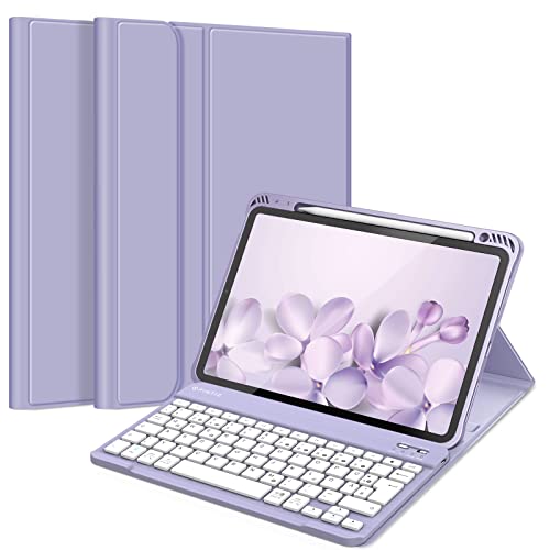 Fintie Tastatur Hülle für iPad Air 5 2022 / iPad Air 4 2020 10.9 Zoll, Schutzhülle mit TPU Rückschale, Pencil Halter und magnetisch Abnehmbarer Tastatur mit QWERTZ Layout, Pastellviolett von Fintie