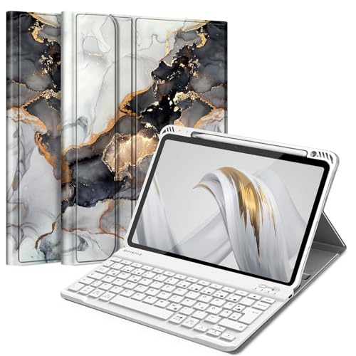 Fintie Tastatur Hülle für iPad Air 5 2022 / iPad Air 4 2020 10.9 Zoll, Schutzhülle mit TPU Rückschale, Pencil Halter und magnetisch Abnehmbarer Tastatur mit QWERTZ Layout,Trübe Marmor von Fintie