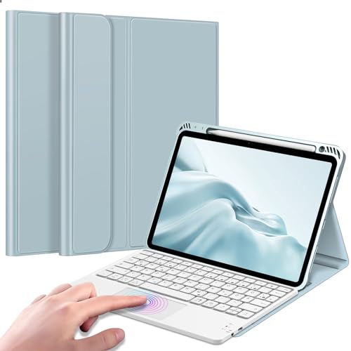 Fintie Tastatur Hülle für iPad Air 11 Zoll 2024, iPad Air 5. Generation/iPad Air 4 10.9 Zoll mit magnetisch Abnehmbarer Deutscher Tastatur und Touchpad Keyboard (QWERTZ Layout), Eisblau von Fintie