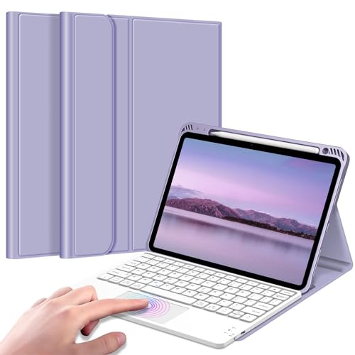 Fintie Tastatur Hülle für iPad Air 5. Generation 2022 / iPad Air 4. Generation 2020, iPad Air 10.9 mit magnetisch Abnehmbarer Deutscher Tastatur und Touchpad Keyboard mit QWERTZ Layout, Violett von Fintie