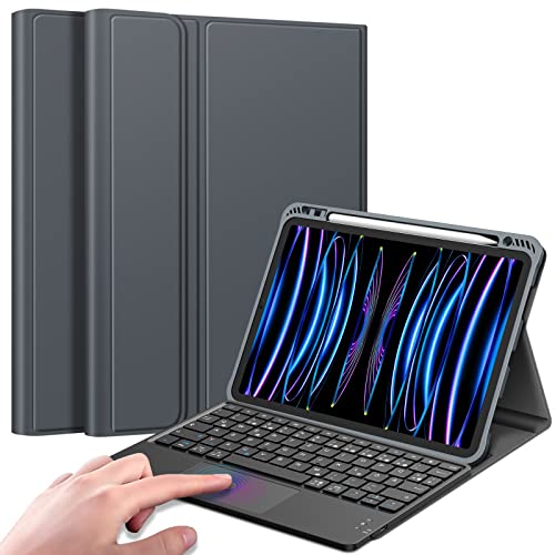 Fintie Tastatur Hülle für iPad Pro 11 2022/2021 / 2020/2018, iPad Pro 11 Hülle mit magnetisch Abnehmbarer Deutscher Tastatur und Touchpad Keyboard mit QWERTZ Layout, Space Grau von Fintie