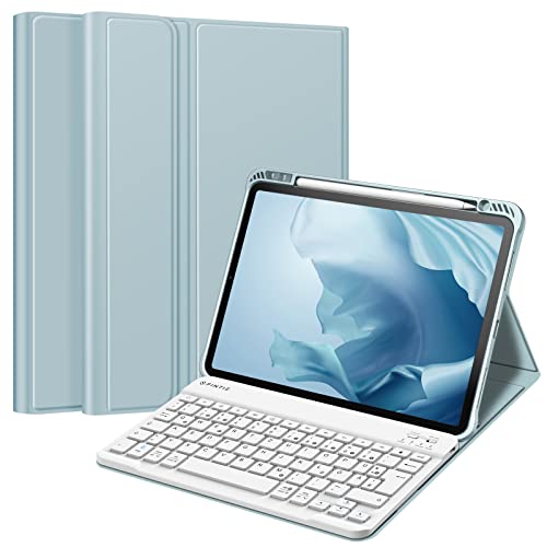 Fintie Tastatur Hülle für iPad Pro 11 2022 (4. Generation)/ iPad Pro 11 2021(3. Generation)/ 2020/2018, Keyboard case mit magnetisch Abnehmbarer Deutscher Tastatur mit QWERTZ Layout, Eisblau von Fintie
