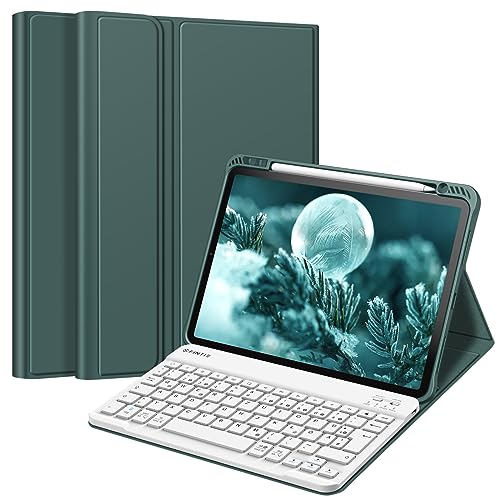 Fintie Tastatur Hülle für iPad Pro 11 2022 (4. Generation)/ iPad Pro 11 2021(3. Generation)/ 2020/2018, Keyboard case mit magnetisch Abnehmbarer Deutscher Tastatur mit QWERTZ Layout, Nachtgrün von Fintie