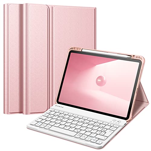 Fintie Tastatur Hülle für iPad Pro 11 2022 (4. Generation)/ iPad Pro 11 2021(3. Generation)/ 2020/2018, Keyboard case mit magnetisch Abnehmbarer Deutscher Tastatur mit QWERTZ Layout, Roségold von Fintie