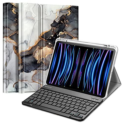 Fintie Tastatur Hülle für iPad Pro 11 2022 (4. Generation)/ iPad Pro 11 2021(3. Generation)/ 2020/2018, Keyboard case mit magnetisch Abnehmbarer Deutscher Tastatur mit QWERTZ Layout, Trüber Marmor von Fintie