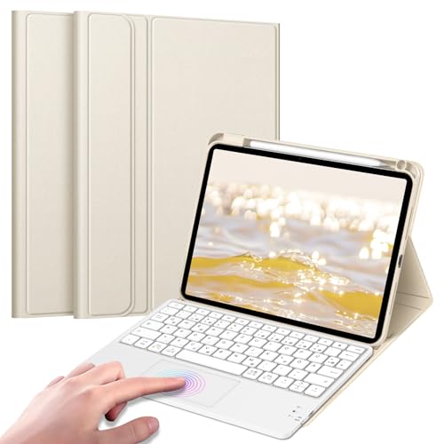 FINTIE Tastatur Hülle für iPad Pro 11 Zoll 2024 (m4), Soft TPU Rückseite Schutzhülle mit Stifthalter, magnetisch Abnehmbarer Deutscher Tastatur und Touchpad Keyboard (QWERTZ Layout), Starlight von FINTIE