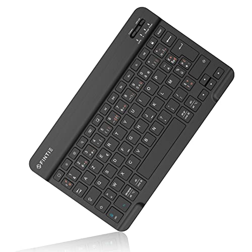 Fintie Ultra Dünn (4mm) Bluetooth Tastatur mit französischem Layout AZERTY für iPad/Samsung Galaxy Tab/Lenovo Tab/Huawei MediaPad und andere Android/iOS Geräte, 10 Zoll, Schwarz von Fintie