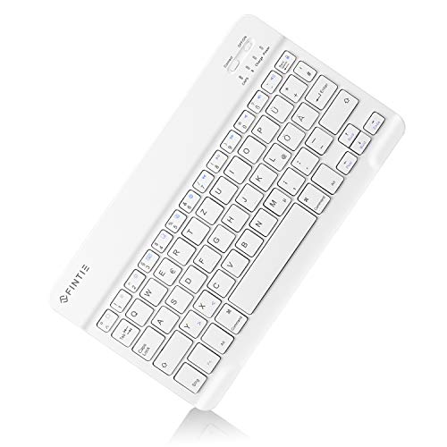 Fintie Ultradünn Bluetooth Tastatur mit deutschem Layout QWERTZ für iPad und iPhone, iPad 2024, iPad 10.9, iPad 10.2, iPad 9.7 2018/2017, iPad Air 5/4/3, iPad Pro 12.9/11/10.5, iPad Mini, Weiß von Fintie