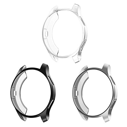 Fintie kompatibel mit Samsung Galaxy Watch 42 mm, Premium Soft TPU Slim Plated Case Displayschutzfolie Bumper Shell Cover kompatibel mit Galaxy Watch 42 mm SM-R810, Schwarz, Silber, Transparent von Fintie