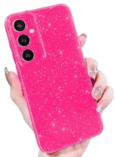 Finyosee Kompatibel mit Samsung Galaxy S23 FE-Hülle, niedliche neonfarbene helle Farbe, Glitzer, dünn, dünn, stoßfest, Silikon, glitzernde Hülle, weiche TPU-Handyhülle für Frauen und Mädchen, Hot Pink von Finyosee