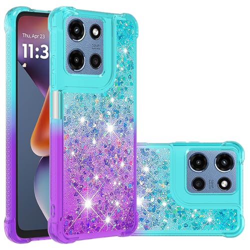 Fiokxie Hülle Glitzer für Motorola Moto G 5G (2025), Handyhülle Quicksand Gradient Glitzer, FlüssigTreibsand TPU Silikon Cover, Anti-Fall Stoßfeste Bumper Schutzhülle Protective Case,Blau-Lila von Fiokxie
