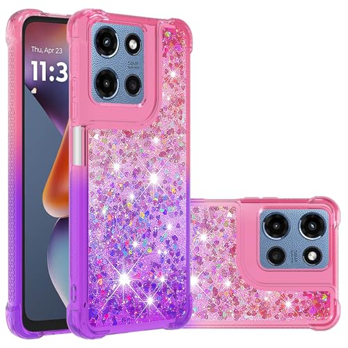 Fiokxie Hülle Glitzer für Motorola Moto G 5G (2025), Handyhülle Quicksand Gradient Glitzer, FlüssigTreibsand TPU Silikon Cover, Anti-Fall Stoßfeste Bumper Schutzhülle Protective Case,Pink-Lila von Fiokxie