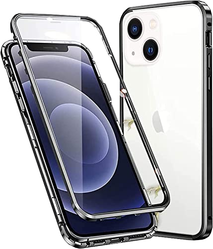 Fiokxie Hülle kompatibel mit iPhone 14- Handyhüllen Magnetische Metallrahmen Case Camera Lens Protector Transparent Gehärtetes Glas Schutzhülle 360 Grad Cover Kratzfest [Kamera Schutzfolie],Schwarz von Fiokxie