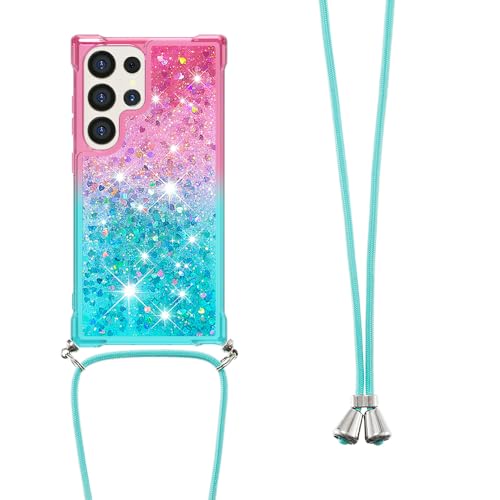 Handykette Handyhülle für Samsung Galaxy S24 Ultra, Hülle Quicksand Gradient Glitzer mit Kette Band, Glitzer Flüssig Bewegende Treibsand TPU Silikon Cover, Handykordel Case mit Kordel Umhängenband Handykette Handyhülle für Samsung Galaxy S24 Ultra, Hülle Quicksand Gradient Glitzer mit Kette Band, Glitzer Flüssig Bewegende Treibsand TPU Silikon Cover, Handykordel Case mit Kordel Umhängenband von Fiokxie