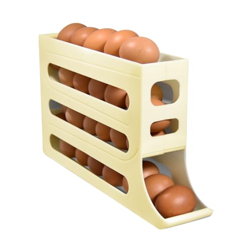 Fiorky 4-lagiger rollender Eierspender, platzsparender Behälter for 30 Eier, Eieraufbewahrungsbox, rollender Eierhalter for Kühlschrank, Küche, Schrank (B) von Fiorky