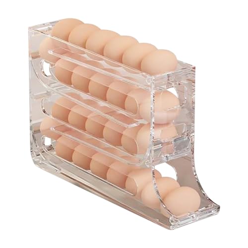Fiorky 4-lagiger rollender Eierspender, platzsparender Behälter für 30 Eier, automatischer Eierroller, rollender Eierhalter für Kühlschrank, Küche, Schrank (E) von Fiorky