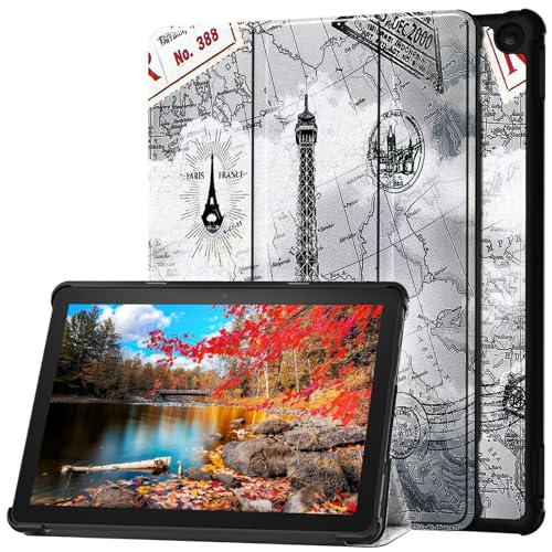 Fiorky Auto Wake/Sleep Klappständer Folio Cover stoßfeste Hartschale Ständer Cover PU Leder Trifold Stand Cover for das brandneue Kindle Fire HD 10 Tablet (Eiffelturm) von Fiorky