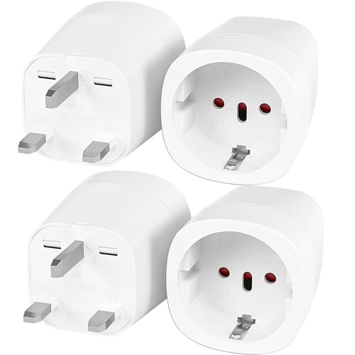 Fiotha Adapter England Deutschland Stecker,4 Stück Reiseadapter UK, EU auf UK Adapter Stecker, Adapter EU auf UK,Deutschland EU Zu England Reiseadapter für England,Singapur,Polen,Schottland, Weiß von Fiotha