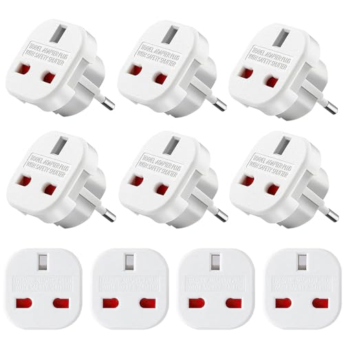 Fiotha UK Zu DE Adapter,10 Stück Europa Reiseadapter,Adapter England Deutschland Stecker,UK-Zu-Europa-Reiseadapter,mit Sicherheitsverschluss Für Hause,Reisen Für: Euro Steckdose und England Stecker von Fiotha