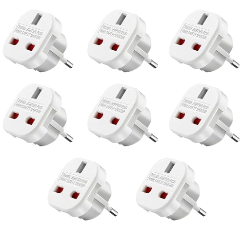 Fiotha UK Zu DE Adapter,8 Stück Europa Reiseadapter,UK-Zu-Europa-Reiseadapter,Adapter England Deutschland Stecker,mit Sicherheitsverschluss Für Hause,Reisen Für: Euro Steckdose und England Stecker von Fiotha