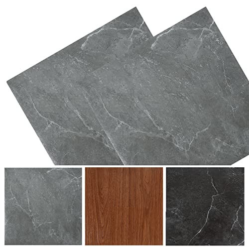 Fiqops 30x30cm ca. 2 m² 22 Fliesen PVC Bodenbelag Selbstklebend Vinylboden Rutschfest Wasserfest Bodenfliesen Laminat Dielen Vinyl-Fliesen für Fußbodenheizung Grau Marmo von Fiqops