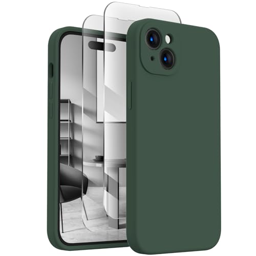 FireNova Designed for iPhone 15 Case, Silicone Upgraded [Camera Protection] Phone Case with [2 Screen Protectors], Soft Anti-Scratch Microfiber Lining Inside, 6.1 inch, Alpine Green von FireNova