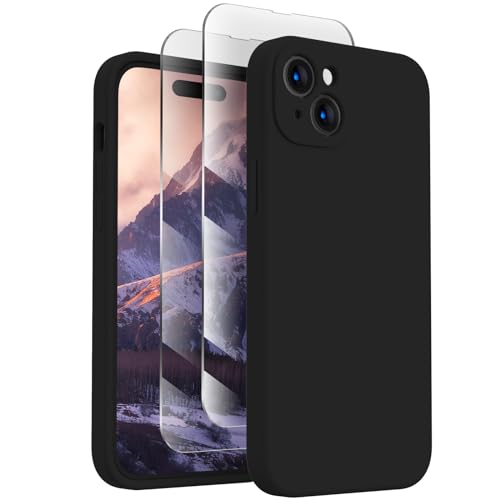 FireNova Designed for iPhone 15 Case, Silicone Upgraded [Camera Protection] Phone Case with [2 Screen Protectors], Soft Anti-Scratch Microfiber Lining Inside, 6.1 inch, Black von FireNova