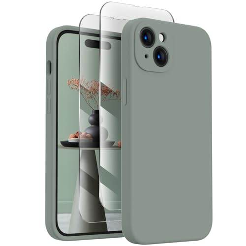 FireNova Designed for iPhone 15 Case, Silicone Upgraded [Camera Protection] Phone Case with [2 Screen Protectors], Soft Anti-Scratch Microfiber Lining Inside, 6.1 inch, Calke Green von FireNova