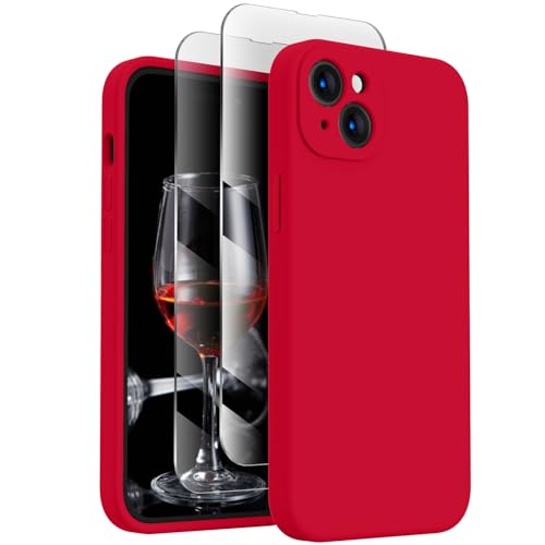 FireNova Designed for iPhone 15 Case, Silicone Upgraded [Camera Protection] Phone Case with [2 Screen Protectors], Soft Anti-Scratch Microfiber Lining Inside, 6.1 inch, Deep Red von FireNova