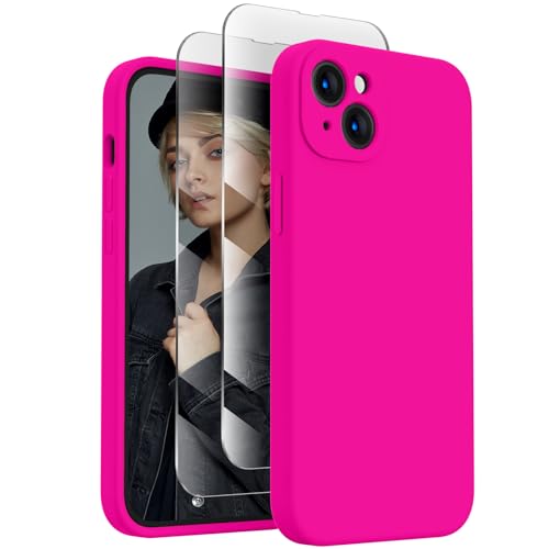 FireNova Designed for iPhone 15 Case, Silicone Upgraded [Camera Protection] Phone Case with [2 Screen Protectors], Soft Anti-Scratch Microfiber Lining Inside, 6.1 inch, Hot Pink von FireNova