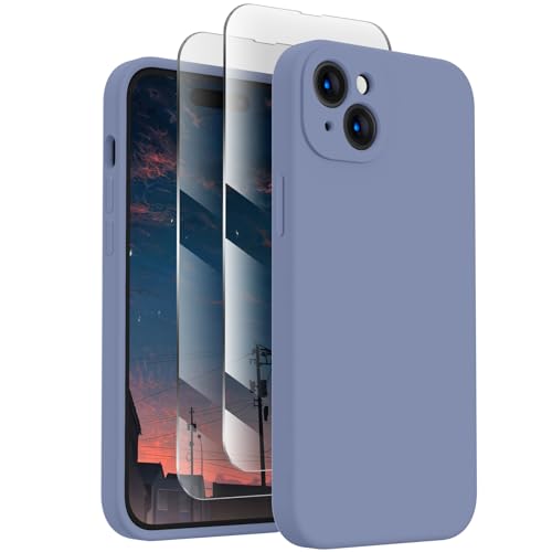 FireNova Designed for iPhone 15 Case, Silicone Upgraded [Camera Protection] Phone Case with [2 Screen Protectors], Soft Anti-Scratch Microfiber Lining Inside, 6.1 inch, Lavender Gray von FireNova
