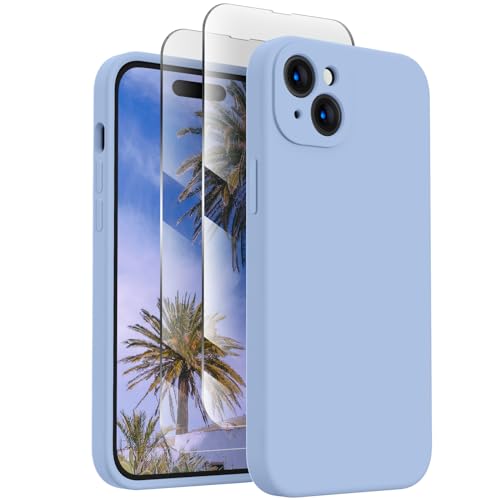 FireNova Designed for iPhone 15 Case, Silicone Upgraded [Camera Protection] Phone Case with [2 Screen Protectors], Soft Anti-Scratch Microfiber Lining Inside, 6.1 inch, Light Blue von FireNova