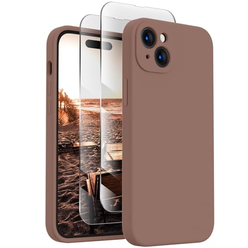 FireNova Designed for iPhone 15 Case, Silicone Upgraded [Camera Protection] Phone Case with [2 Screen Protectors], Soft Anti-Scratch Microfiber Lining Inside, 6.1 inch, Light Brown von FireNova