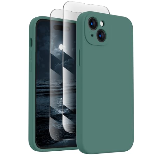 FireNova Designed for iPhone 15 Case, Silicone Upgraded [Camera Protection] Phone Case with [2 Screen Protectors], Soft Anti-Scratch Microfiber Lining Inside, 6.1 inch, Midnight Green von FireNova